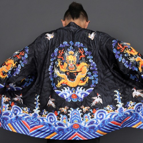Men's  hanfu tops Chinese  folk dance dragon tops china style emperor cosplay dragon robe coats